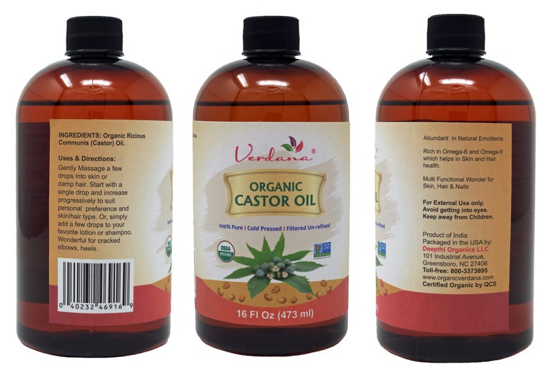 Verdana Organic Castor Oil â€“ 16 Fl Oz Size â€“ Cold Pressed, Unrefined, Hexane-Free â€“ USDA Organic â€“ Natural Moisturizer for Hair Growth, Eyelashes, Skin, Scalp & Castor Oil Packs - Image 2