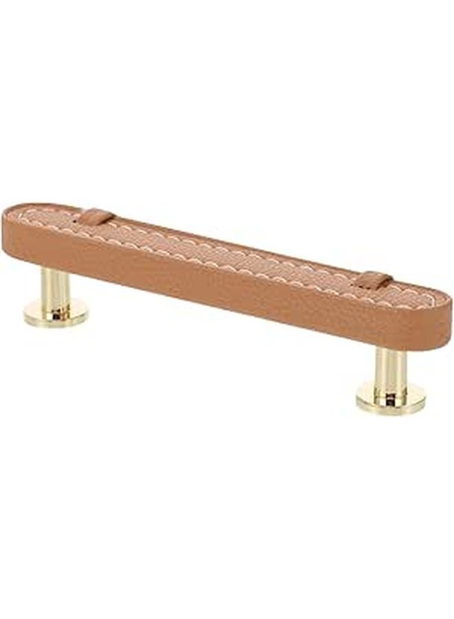 Khaki Solid Zinc Alloy Leather Cabinet Pulls Drawer Handles Single Hole Hardware - Image 1