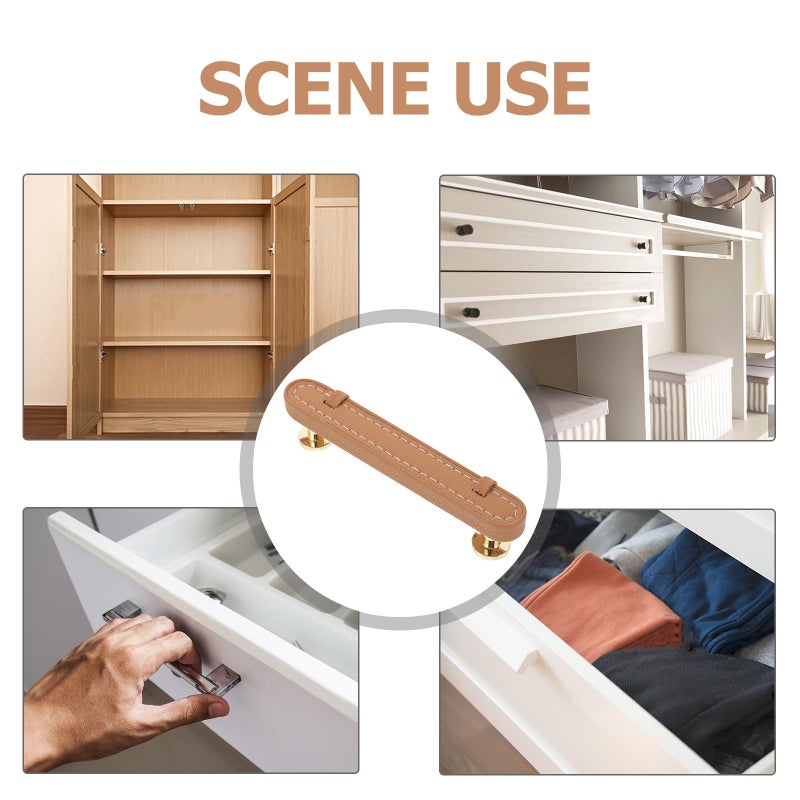 Khaki Solid Zinc Alloy Leather Cabinet Pulls Drawer Handles Single Hole Hardware - Image 4