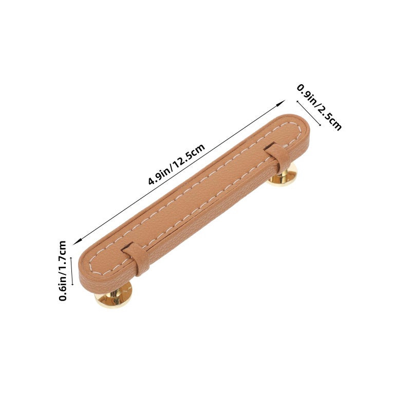 Khaki Solid Zinc Alloy Leather Cabinet Pulls Drawer Handles Single Hole Hardware - Image 3