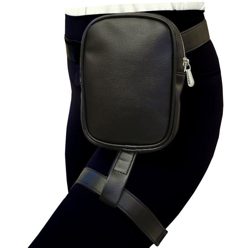 Larswon Plus Size Leg Harness Bag for Women - Synthetic Leather Thigh Pouch Hip Fanny Pack Black - Image 1