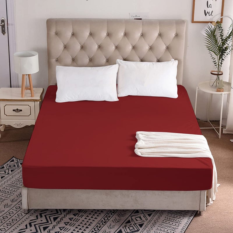 CHICERY Ultar Soft Water Proof Dustproof Terry Cotton Mattress Protector Single Size Maroon Single36X72 - Image 1