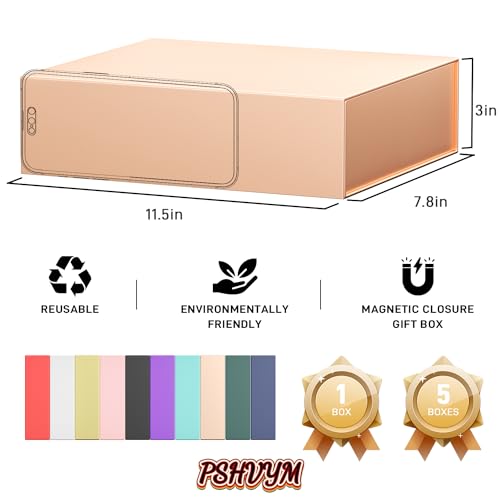 PSHVYM Gift Boxes with Lids, 11.5x7.8x3 In Rose gold Gift Box for Presents Magnetic Closure for T-Shirts, Gloves, Scarves, Books, Baby Clothes, Robes Clothing Gift Wrap, Contains Card, Ribbon - Image 2