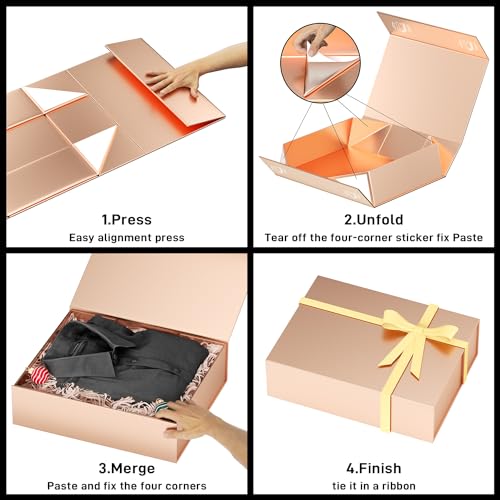 PSHVYM Gift Boxes with Lids, 11.5x7.8x3 In Rose gold Gift Box for Presents Magnetic Closure for T-Shirts, Gloves, Scarves, Books, Baby Clothes, Robes Clothing Gift Wrap, Contains Card, Ribbon - Image 4