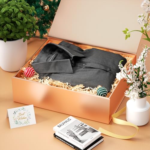 PSHVYM Gift Boxes with Lids, 11.5x7.8x3 In Rose gold Gift Box for Presents Magnetic Closure for T-Shirts, Gloves, Scarves, Books, Baby Clothes, Robes Clothing Gift Wrap, Contains Card, Ribbon - Image 5