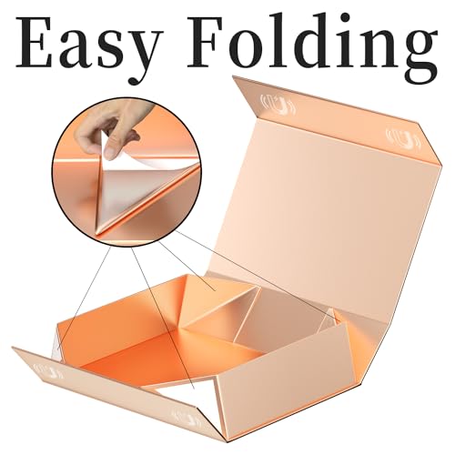 PSHVYM Gift Boxes with Lids, 11.5x7.8x3 In Rose gold Gift Box for Presents Magnetic Closure for T-Shirts, Gloves, Scarves, Books, Baby Clothes, Robes Clothing Gift Wrap, Contains Card, Ribbon - Image 3