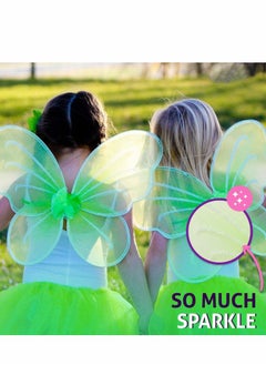 Excefore Butterfly Wings, 2Pcs Craze Girls' Fairy Dress Up Princess Set for Toddler Girls Children Halloween Costume Birthday Party Accessories, Green  - Image 2