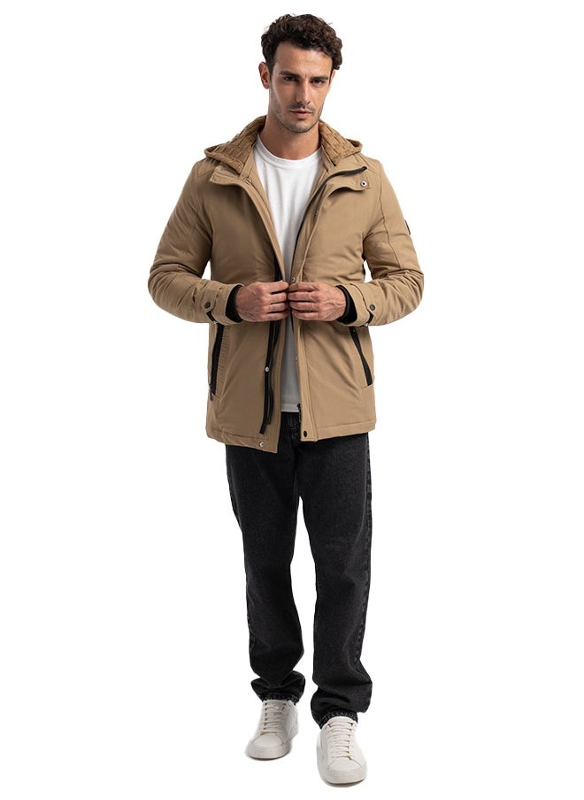 clever Men's Gabardine Jacket - With Collar Water Proof- Khaki  - Image 4