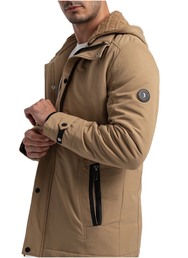 clever Men's Gabardine Jacket - With Collar Water Proof- Khaki  - Image 5
