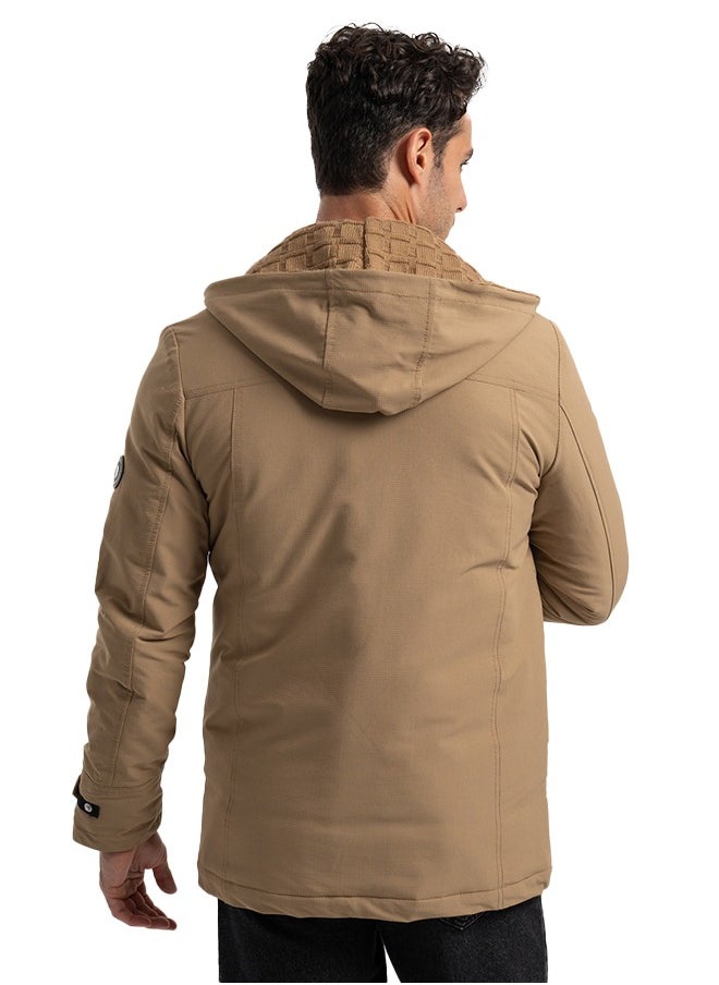 clever Men's Gabardine Jacket - With Collar Water Proof- Khaki  - Image 3