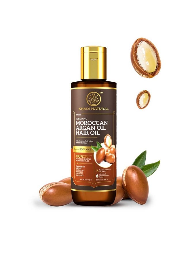 Khadi Natural Moroccan Argan Hair Oil | Hair Oil For Frizzy & Unmanageable Hair | Oil That Helps Hair Regain Its Shine| Suitable For All Hair Types | Powered Botanics|200Ml  - Image 1