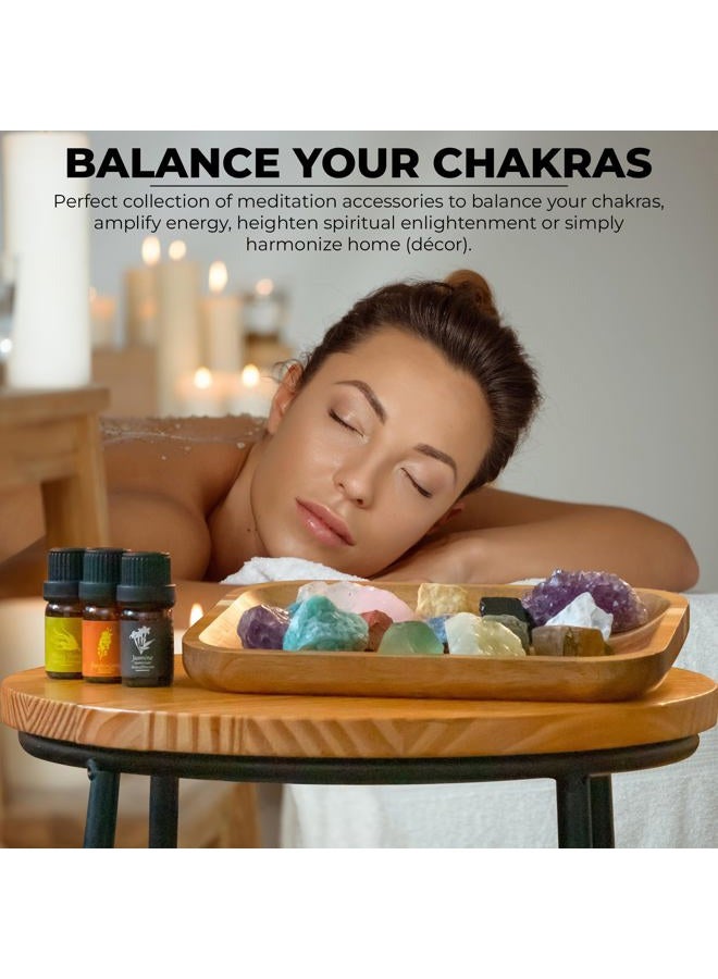 ZenseMe Crystals and Healing Stones Set 31Pcs - 14 Real Raw Chakra Rocks, 7 Gemstones Bottles, 3 Essential Oils, Pendant Necklace, Pendulum + Board, Amethyst Cluster, Bracelet, Bag, Beginners Guide by - Image 4