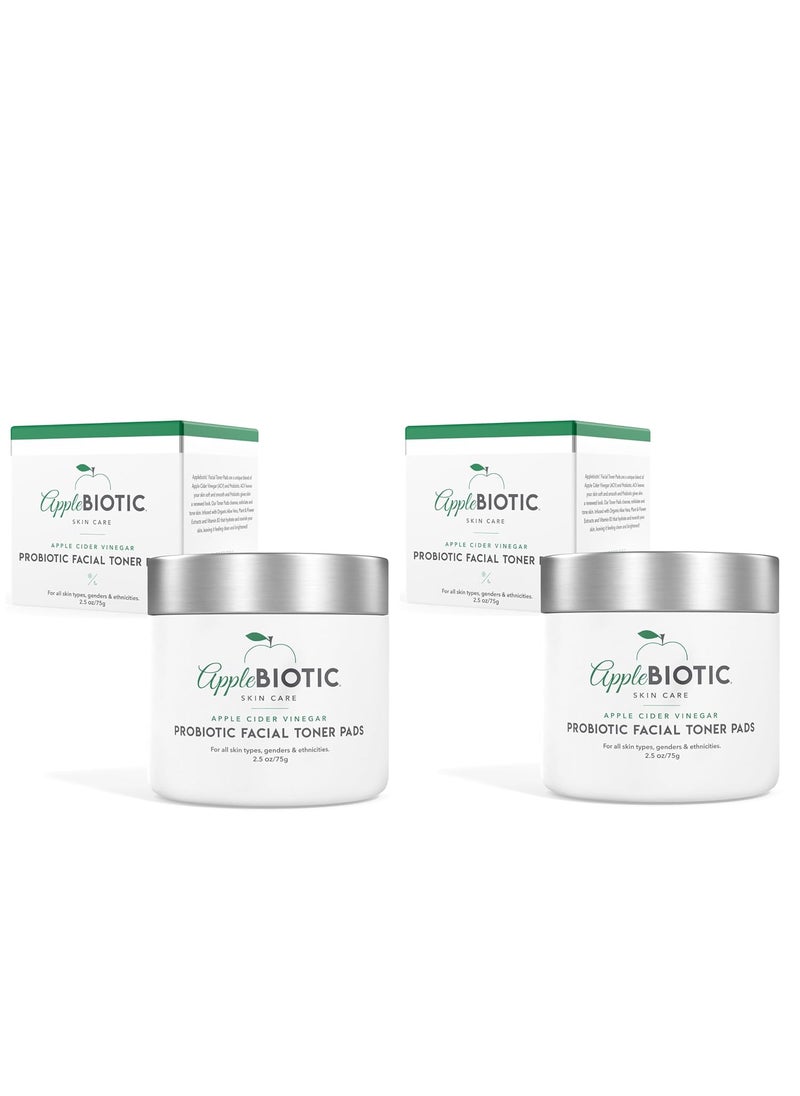 AppleBiotic - Apple Cider Vinegar Face Toner Pads  Exfoliating Toner for Women Men Teens Prevents Irritation Soothes  All Skin Types  Hydrating Toner for Face Probiotic Extract Aloe Green Tea  Pack of 2 - Image 1