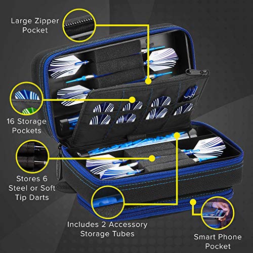 Casemaster by GLD Products Plazma Pro Dart Case/Wallet Black with Sapphire Zipper and Phone Pocket, Sapphire Trim - Image 3