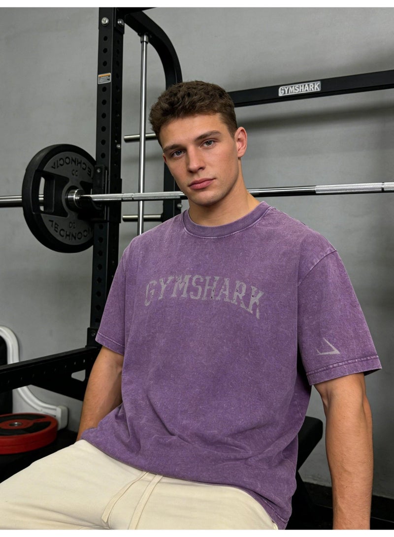 جيمشارك Gymshark فضفاضة عارضة تي شيرت الرجعية غسلت القطن نسيج ناعم الرياضة الجوكر الرجال والنساء مع نفس الفقرة. - Image 5