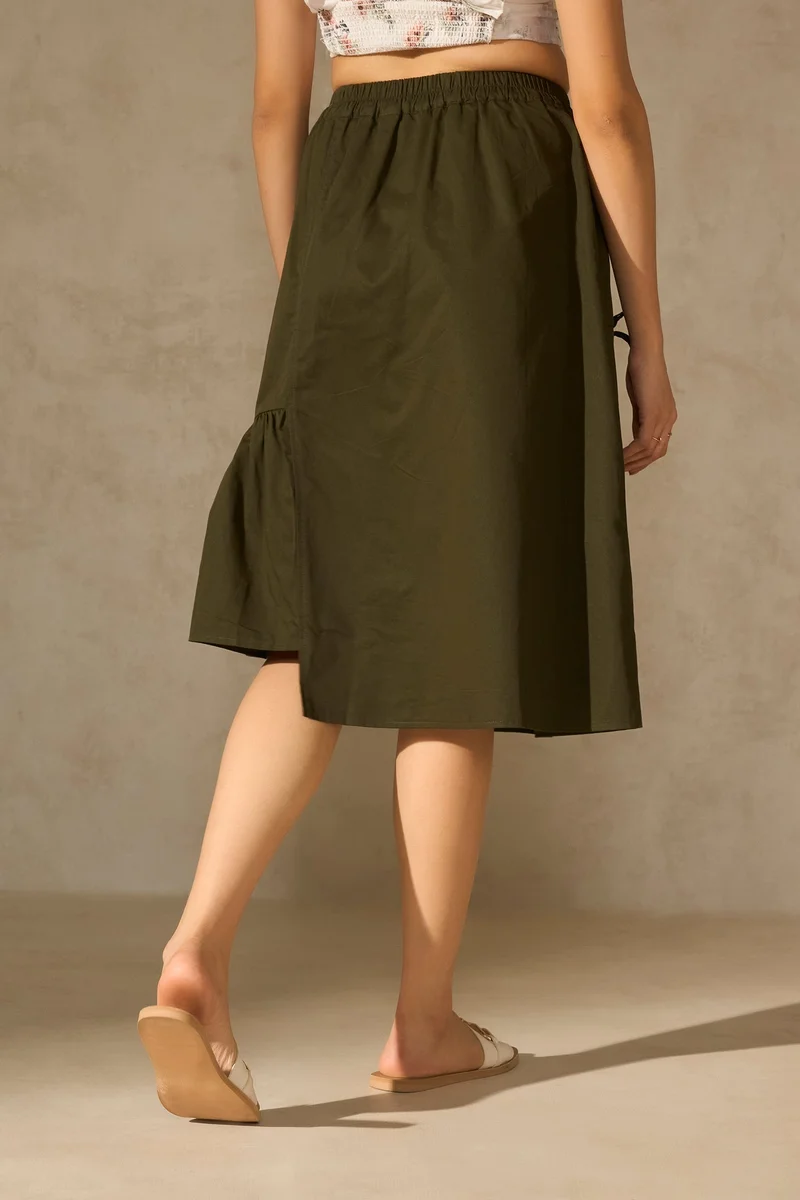 Virgio Virgio Women Pure Cotton Sleek A-Line Pure Cotton Gathered Midi Skirt