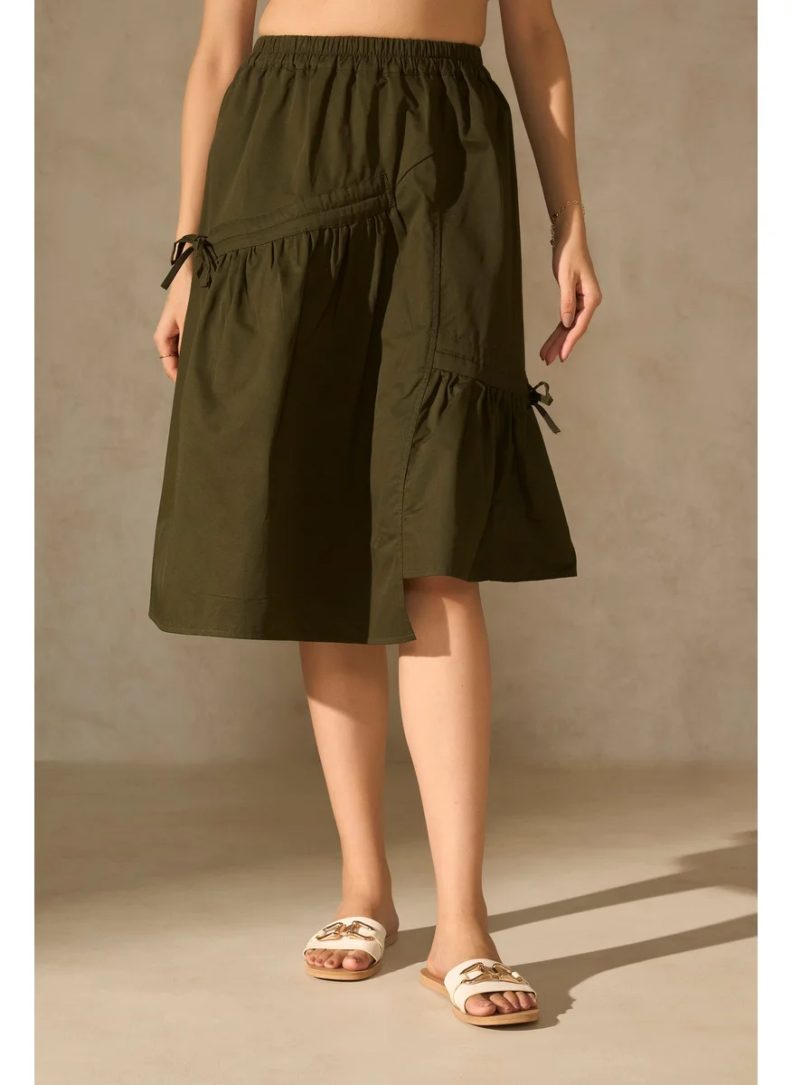 فيرجيو Virgio Women Pure Cotton Sleek A-Line Pure Cotton Gathered Midi Skirt