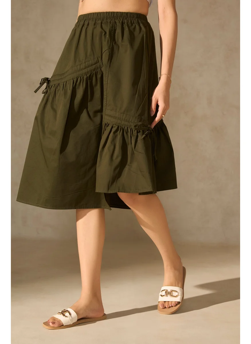 فيرجيو Virgio Women Pure Cotton Sleek A-Line Pure Cotton Gathered Midi Skirt