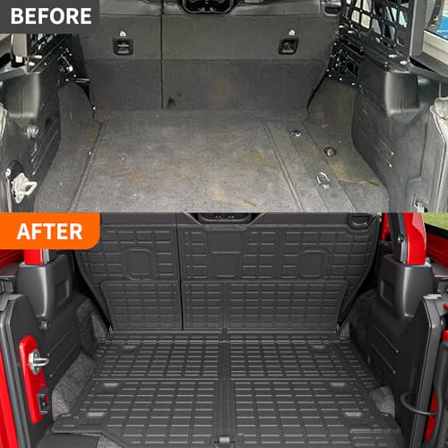 powoq Cargo Mat Compatible with 2018-2024 Jeep Wrangler JL Unlimited 4 Door Backrest Mat Trunk Mat TPE Replacement for 18-24 Jeep Wrangler JL 4X4 Accessories (Fit 18-24 JL 4X4,Trunk Mat+Backrest Mat) - Image 3