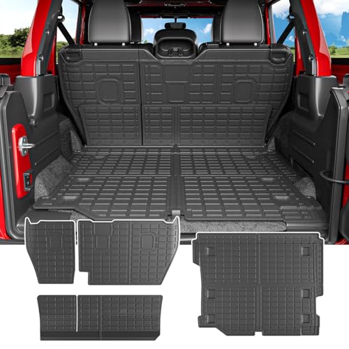 powoq Cargo Mat Compatible with 2018-2024 Jeep Wrangler JL Unlimited 4 Door Backrest Mat Trunk Mat TPE Replacement for 18-24 Jeep Wrangler JL 4X4 Accessories (Fit 18-24 JL 4X4,Trunk Mat+Backrest Mat) - Image 1