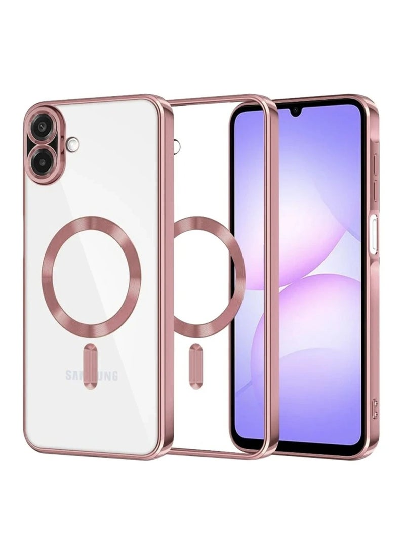 Magnetic Clear Case for Samsung Galaxy A07 with Camera Lens Protector Magsafe Compatible Electroplated Soft TPU Shockproof Anti-Scratch Phone Case for Galaxy A07 4G Rose Gold - Image 1