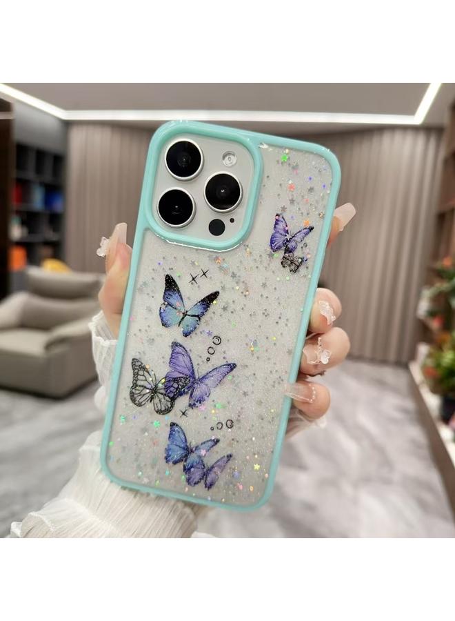 اس-توب جراب لهاتف iPhone 16 Pro مصنوع من مادة TPU الإيبوكسي اللامعة بلون الفراشة الملونة - Image 1