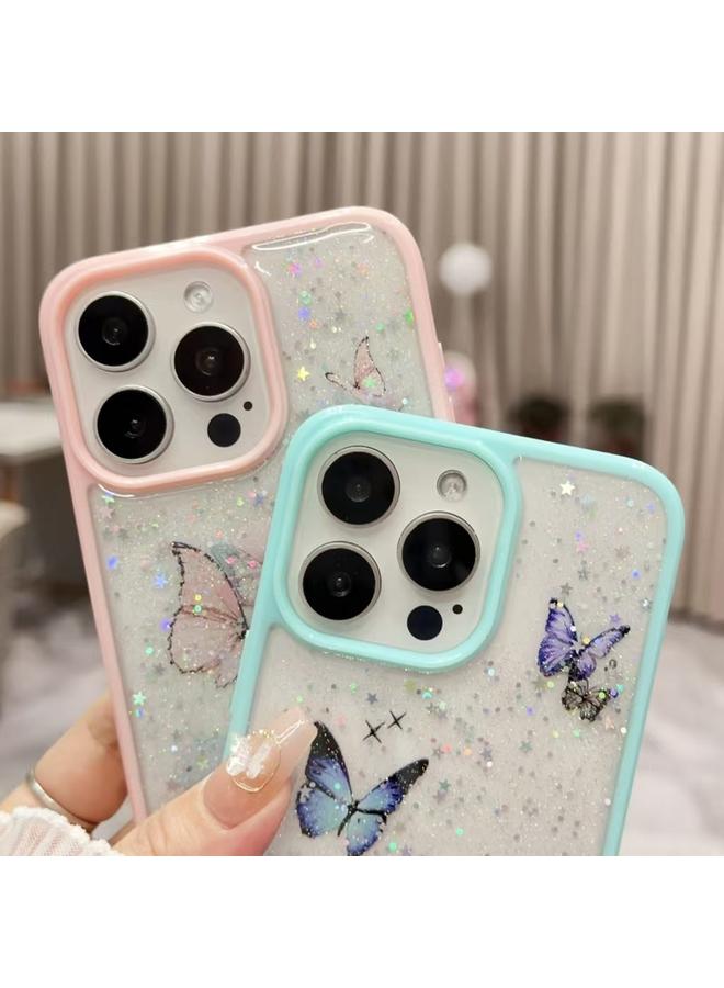 اس-توب جراب لهاتف iPhone 16 Pro مصنوع من مادة TPU الإيبوكسي اللامعة بلون الفراشة الملونة - Image 4
