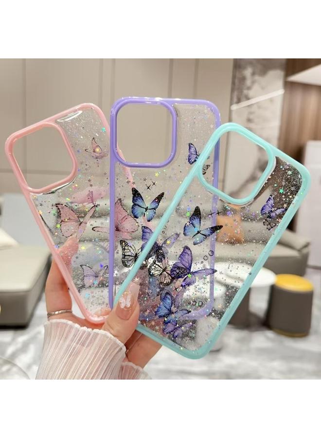 اس-توب جراب لهاتف iPhone 16 Pro مصنوع من مادة TPU الإيبوكسي اللامعة بلون الفراشة الملونة - Image 2