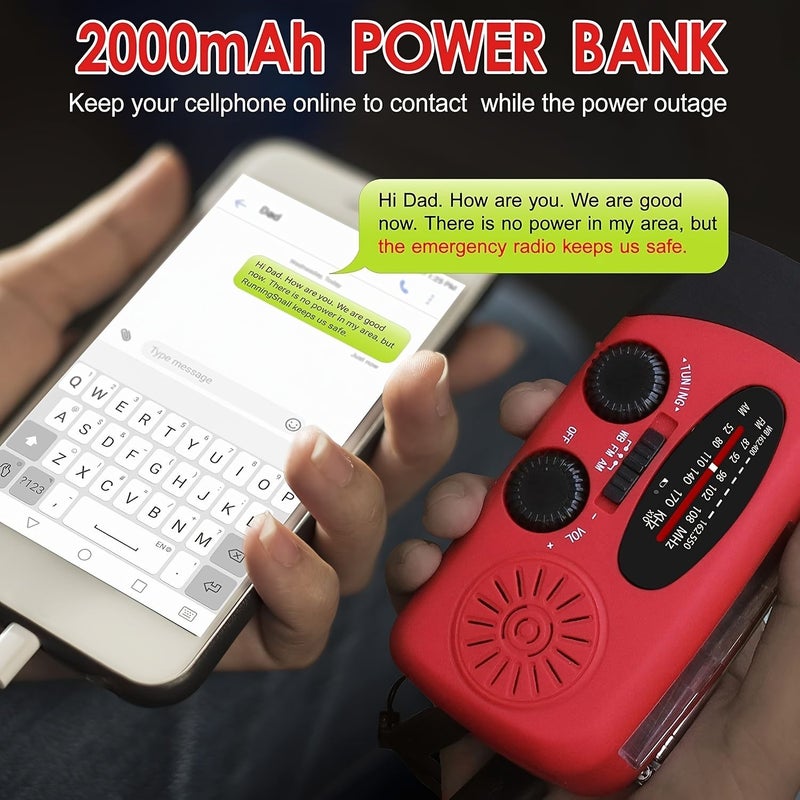Yellow Solar Emergency Hand Crank Weather Radio Portable Self Powered NOAA AM FM Radios With LED Flashlight 2000 Mah Smart Phone USB Charger For Camping - Image 3