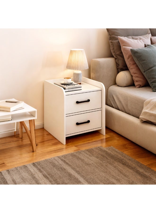 40*40*60 سم طاولة جانبية للسرير طاولة جانبية خزانة تخزين خشبية للأريكة مع 2 أدراج لغرفة المعيشة وغرفة النوم أبيض - Image 5