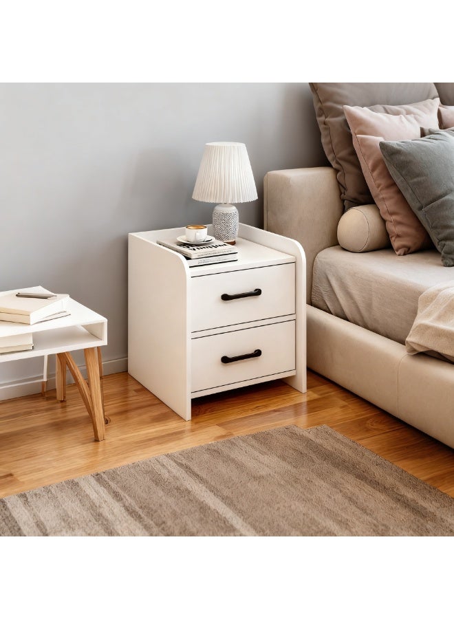 40*40*60 سم طاولة جانبية للسرير طاولة جانبية خزانة تخزين خشبية للأريكة مع 2 أدراج لغرفة المعيشة وغرفة النوم أبيض - Image 4
