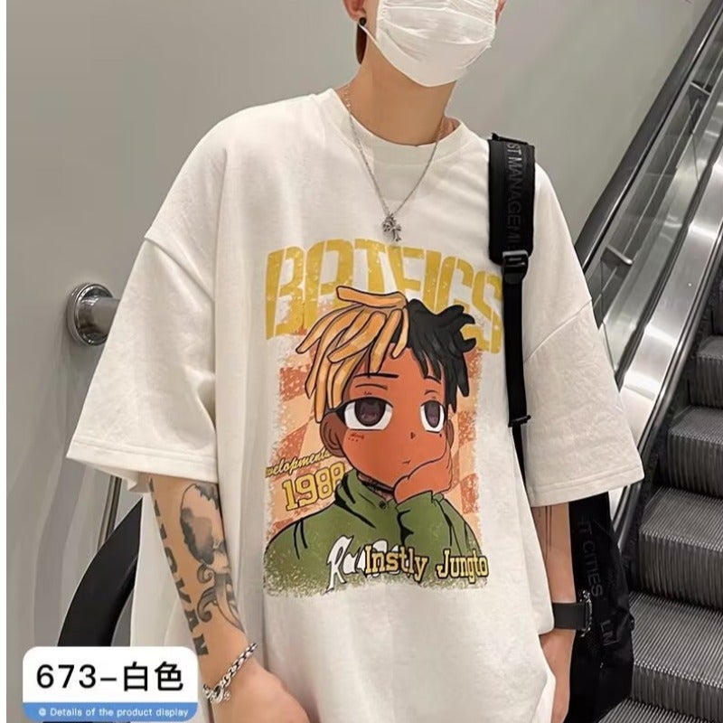 Trendy Cartoon Short-sleeved T-shirt Boys Summer American Retro Popular Brand Loose Hip-hop High Street Large Size Half-sleeved T-shirt - Image 5