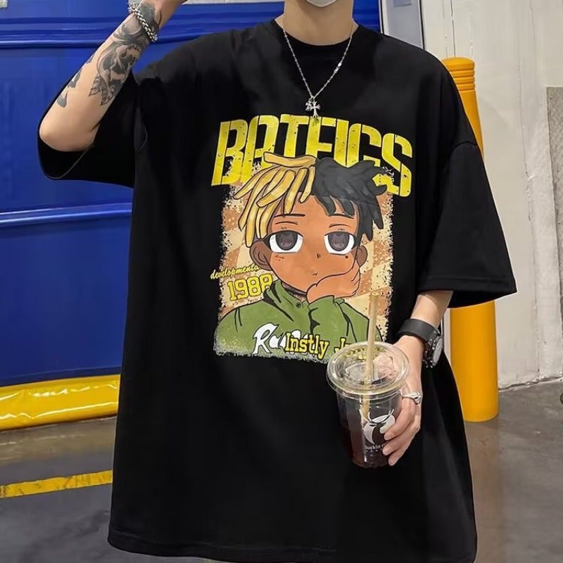 Trendy Cartoon Short-sleeved T-shirt Boys Summer American Retro Popular Brand Loose Hip-hop High Street Large Size Half-sleeved T-shirt - Image 4