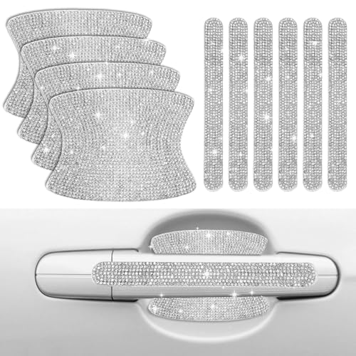 Crystal Car Door Handle Scratches Protector  10PCS Silver Rhinestone Stickers  Bling Auto Accessories for Women