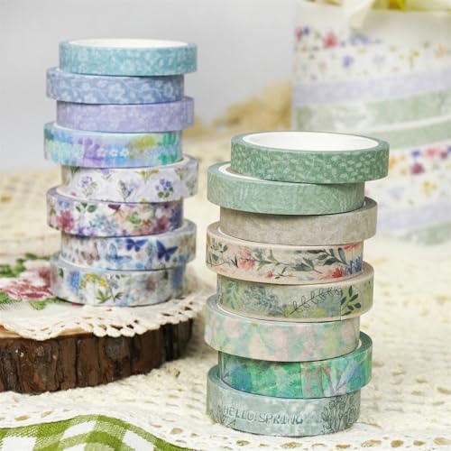 Zellykool Floral Washi Tape Set 16 Rolls, Flower Spring Decorative Paper Sticker for Planner Scrapbook Journal DIY Arts Craft - Image 3