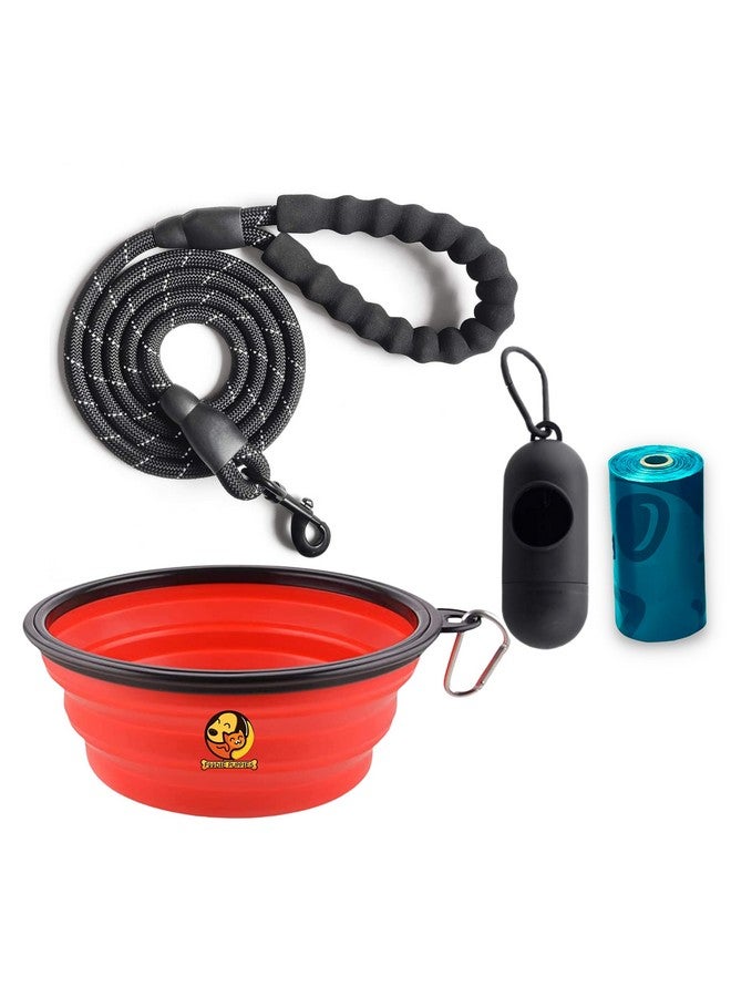 Pet Travel Combo For Medium To Large Dogs | Snug Dog Leash, Poop Bag+1Dispenser & Collapsible Foldable Bowl (650Ml) (Colour May Vary) (Combo Of 3) - Image 1