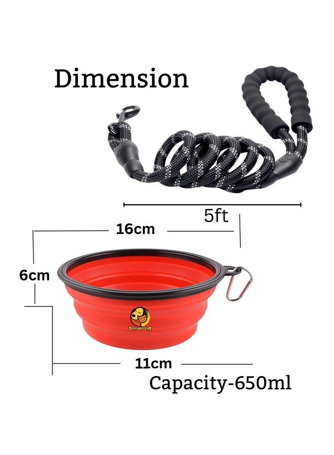 Pet Travel Combo For Medium To Large Dogs | Snug Dog Leash, Poop Bag+1Dispenser & Collapsible Foldable Bowl (650Ml) (Colour May Vary) (Combo Of 3) - Image 2