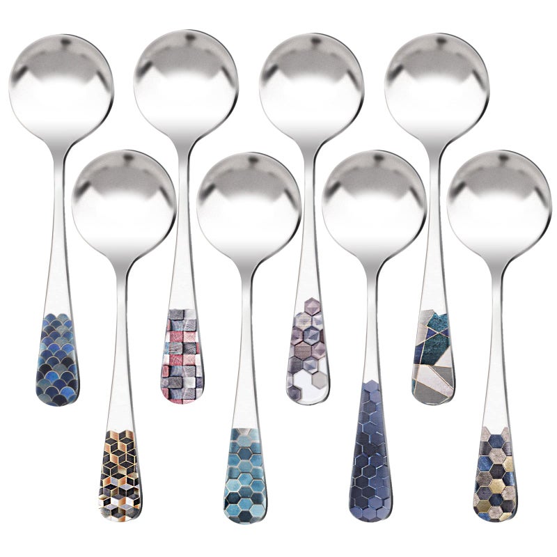 RETON 8 Pcs Round Stainless Steel Korean Spoons Mirror Polished Asian Thick Soup Spoons  63 Inch