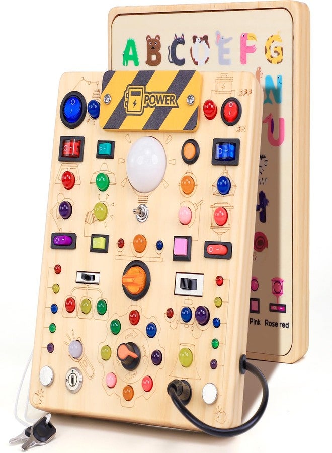 iHarPro Busy Board with 19 LED Light Switches, Montessori Toys for 1 2 3 Years Old, Wooden Sensory Board, Toddlers Activity Travel Toys for 1 2 3 Year Old Boy & Girl Birthday Gift (Big) - Image 1