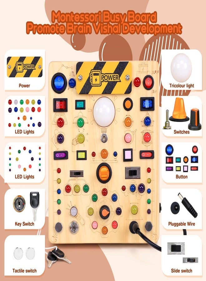 iHarPro Busy Board with 19 LED Light Switches, Montessori Toys for 1 2 3 Years Old, Wooden Sensory Board, Toddlers Activity Travel Toys for 1 2 3 Year Old Boy & Girl Birthday Gift (Big) - Image 2