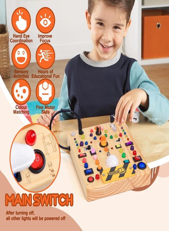 iHarPro Busy Board with 19 LED Light Switches, Montessori Toys for 1 2 3 Years Old, Wooden Sensory Board, Toddlers Activity Travel Toys for 1 2 3 Year Old Boy & Girl Birthday Gift (Big) - Image 3