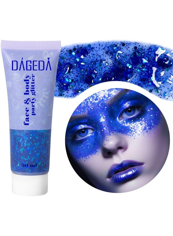 DAGEDA Body Glitter Gel Face Glitters Body Gel Sequins Shimmer Liquid Eyeshadow Chunky Glitter For Face Hair Nails Holographic Cosmetic Laser Powder Festival Glitter Makeup 50Ml(Blue) - Image 2