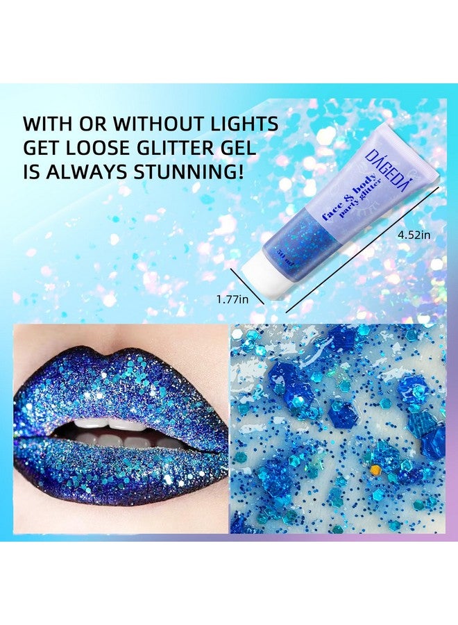 DAGEDA Body Glitter Gel Face Glitters Body Gel Sequins Shimmer Liquid Eyeshadow Chunky Glitter For Face Hair Nails Holographic Cosmetic Laser Powder Festival Glitter Makeup 50Ml(Blue) - Image 4