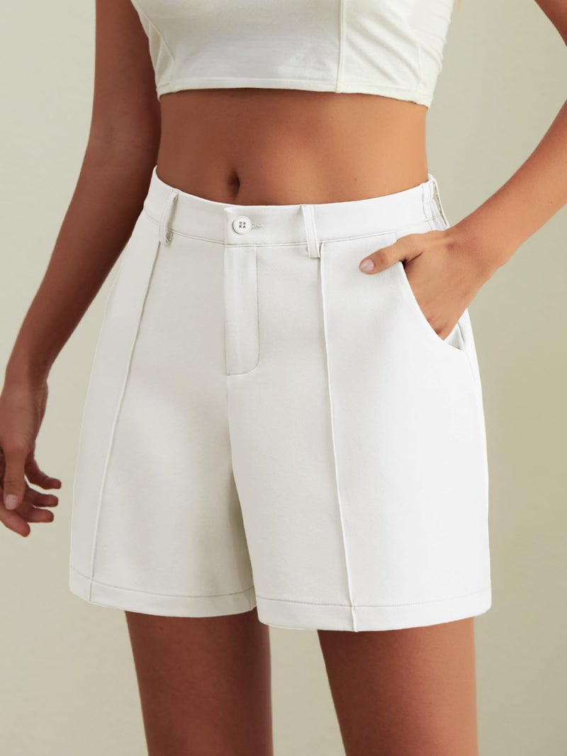 Feiersi Womens Dressy Shorts Casual High Waisted Wide Leg Tailored Shorts Trendy Work Trouser Shorts(White,XX-Large) - Image 2