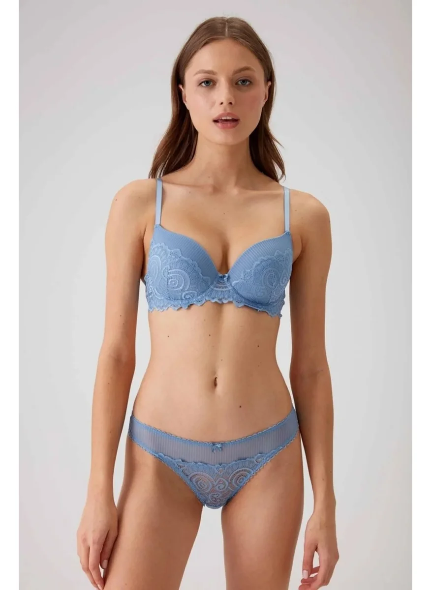 pierre cardin 4740 Underwire Soft Push Up Bra Panty Set Blue