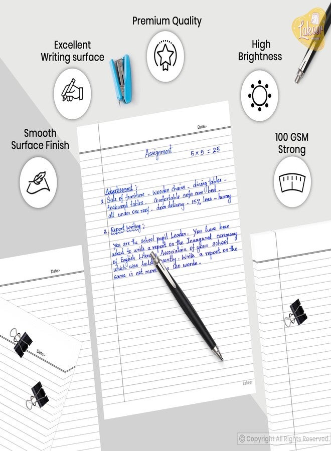 Lakeer A4 Single Side Ruled Paper - 100 GSM Thick Paper, Pack of 100 Sheets | Ideal for Projects, Assignments, Practicals, and Homework (White) - Image 5
