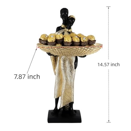 Dwelloria African Couple Resin Tray Sculpture – Black and Gold Decorative Bowl Statue for Entryway, Vanity, Coffee Table, Key Candy Jewelry Holder, Ethnic Art Home Decor Gift - Image 3