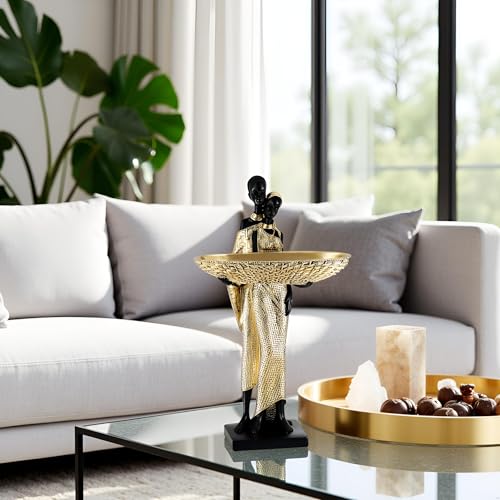 Dwelloria African Couple Resin Tray Sculpture – Black and Gold Decorative Bowl Statue for Entryway, Vanity, Coffee Table, Key Candy Jewelry Holder, Ethnic Art Home Decor Gift - Image 4