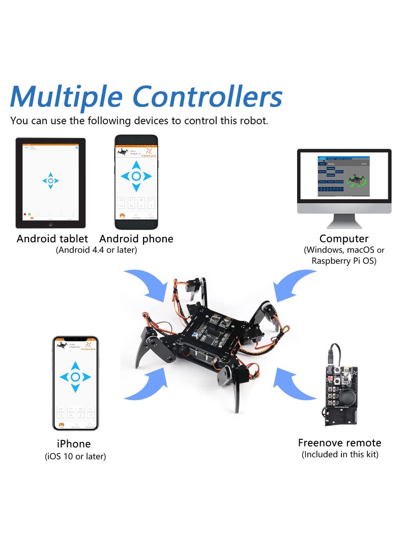 FREENOVE FREENOVE Quadruped Robot Kit with Remote (Compatible with Arduino IDE), App Remote Control, Walking Crawling Twisting Servo STEM Project  - Image 4