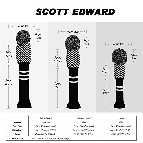 Scott Edward Knit Wood Golf Covers Set of 3 Cutest Pom Pom Fit Over Well Driver Wood(460cc) Fairway Wood and Hybrid(UT) The Perfect Change for Golf Bag - Image 3